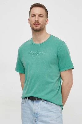 Pepe Jeans t-shirt bawełniany EMB EGGO męski kolor zielony z aplikacją PM509418