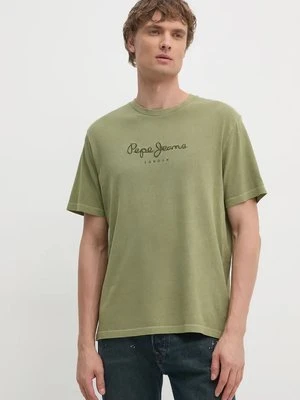 Pepe Jeans t-shirt bawełniany męski kolor zielony z aplikacją