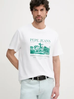 Zdjęcie produktu Pepe Jeans t-shirt bawełniany PATCH męski kolor biały z nadrukiem PM509779