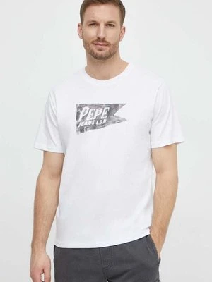 Pepe Jeans t-shirt bawełniany SINGLE CARDIFF męski kolor biały z nadrukiem PM509401