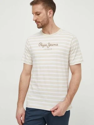 Pepe Jeans t-shirt bawełniany STRIPED EGGO męski kolor beżowy wzorzysty PM509407