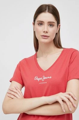 Pepe Jeans t-shirt bawełniany Wendy V Neck kolor czerwony