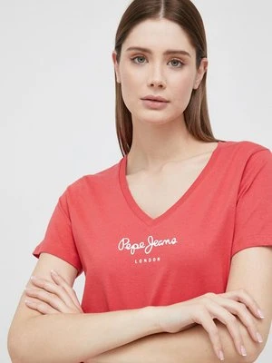 Pepe Jeans t-shirt bawełniany Wendy V Neck kolor czerwony