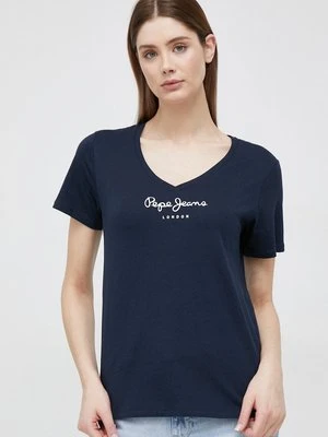 Pepe Jeans t-shirt bawełniany Wendy V Neck kolor granatowy