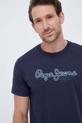 Pepe Jeans t-shirt bawełniany Wido kolor granatowy z nadrukiem