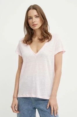 Pepe Jeans t-shirt lniany LEIGHTON kolor różowy PL505855