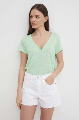 Pepe Jeans t-shirt lniany LEIGHTON kolor zielony PL505855