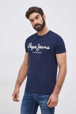 Pepe Jeans T-shirt Original Stretch męski kolor granatowy z nadrukiem