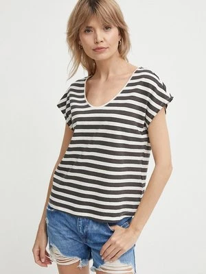 Pepe Jeans t-shirt z domieszką lnu KHLOE kolor szary PL505835