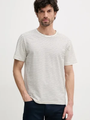 Pepe Jeans t-shirt z domieszką lnu WEST STRIPED PURNEY TEE męski kolor beżowy wzorzysty PM509761