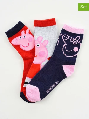 Peppa Pig Skarpety (3 pary) "Świnka Peppa" w kolorze granatowo-jasnoszaro-czerwonym rozmiar: 23-26