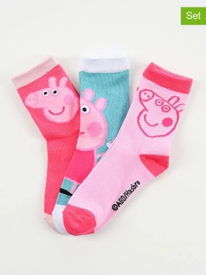 Peppa Pig Skarpety (3 pary) "Świnka Peppa" w kolorze jasnoróżowo-różowo-turkusowym rozmiar: 23-26