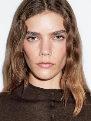 Perkins Collar Cardigan With Covered Buttons - Czekoladowy - - Massimo Dutti - Female