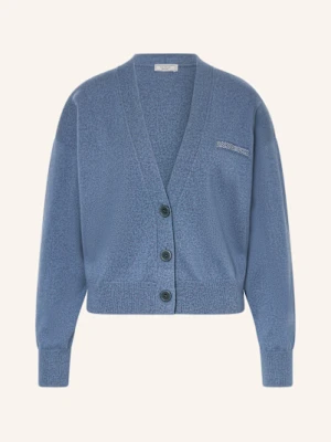 Peserico Kardigan Z Dodatkiem Jedwabiu Z Ozdobnymi Kamykami blau