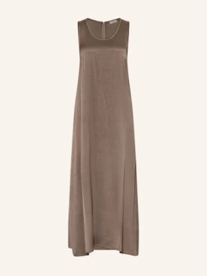 Peserico Satyna Sukienka Z Kamieniami Ozdobnymi braun