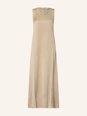 Peserico Satyna Sukienka Z Kamieniami Ozdobnymi gold