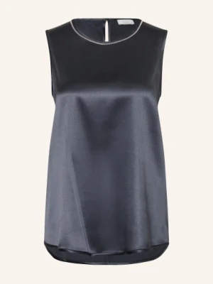 Peserico Satynowy Top Z Kamieniami Ozdobnymi blau