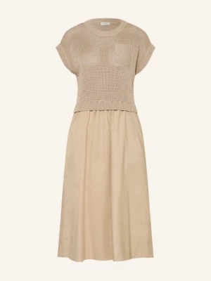 Peserico Sukienka Z Mieszanki Materiałów Z Ozdobnymi Perełkami gold
