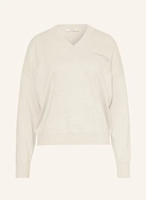 Peserico Sweter Z Dodatkiem Jedwabiu Z Ozdobnymi Perełkami beige