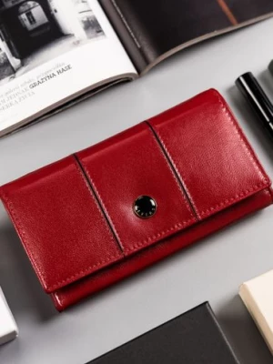 Peterson skórzany portfel damski na zatrzask- czerwony