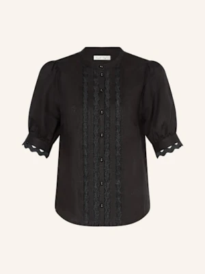 Phase Eight Bluzka Z Lnu Ottilie Z Falbankami schwarz