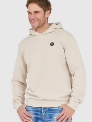 PHILIPP PLEIN Beżowa męska bluza hexagon z kapturem, Rozmiar M