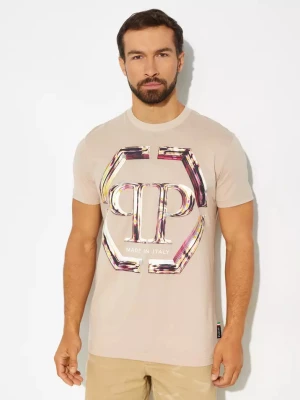 Philipp Plein Beżowy t-shirt z monogramem Glass