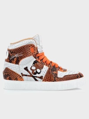 Philipp Plein Biało-pomarańczowe sneakersy Hi-Top Python rozmiar