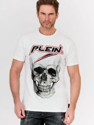 PHILIPP PLEIN Biały t-shirt męski Platinum cut round neck space plein, Rozmiar L