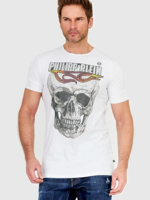 PHILIPP PLEIN Biały t-shirt męski Round neck ss flame