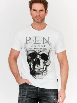 PHILIPP PLEIN Biały t-shirt Platinum cut round neck skull