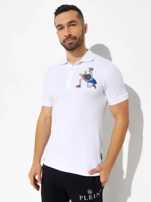 Philipp Plein Biały t-shirt polo z kolorową grafiką