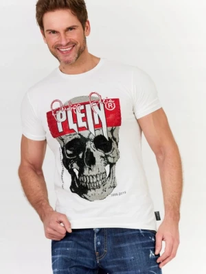 PHILIPP PLEIN Biały t-shirt z czaszką i logo