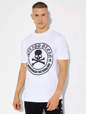 Philipp Plein Biały t-shirt z grafiką Skull & Bones