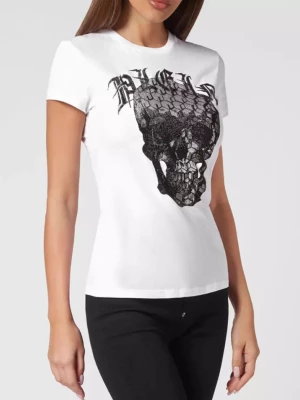 Philipp Plein Biały t-shirt z kryształową czaszką Sexy Pure Skull