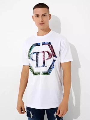 Philipp Plein Biały t-shirt z kryształowym logo Glass