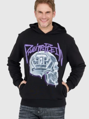 PHILIPP PLEIN Czarna bluza męska z kapturem skull, Rozmiar L