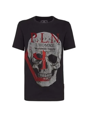 Philipp Plein, Czarna koszulka Platinum Cut z czaszką i literami Black, male,
