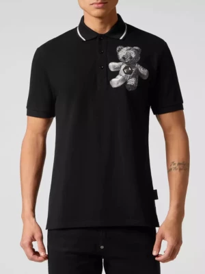 Philipp Plein Czarna koszulka polo Paisley Teddy Bear