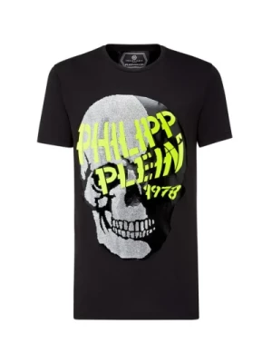 Philipp Plein, Czarna koszulka z kolorowymi literami marki i czaszką Black, male,