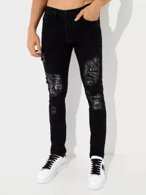 Philipp Plein Czarne jeansy Paisley Super Straight