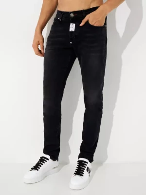 Philipp Plein Czarne jeansy Super Straight Hexagon