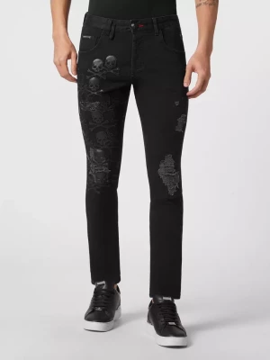 Philipp Plein Czarne jeansy z naszywkami Skull&Bones