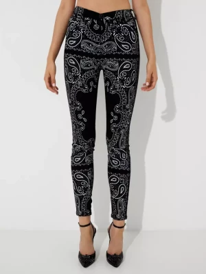 Philipp Plein Czarne spodnie z nadrukiem Paisley