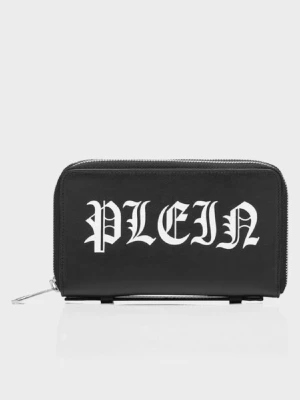 Philipp Plein Czarny skórzany portfel z gotyckim logo