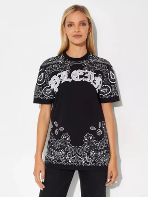 Philipp Plein Czarny t-shirt we wzór Paisley