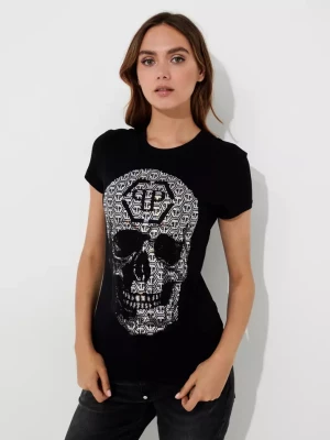 Philipp Plein Czarny t-shirt z kryształową czaszką