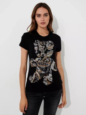 Philipp Plein Czarny t-shirt z kryształowym misiem Paisley