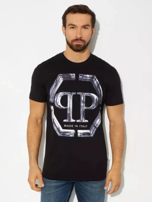 Philipp Plein Czarny t-shirt z logo SS Glass rozmiar