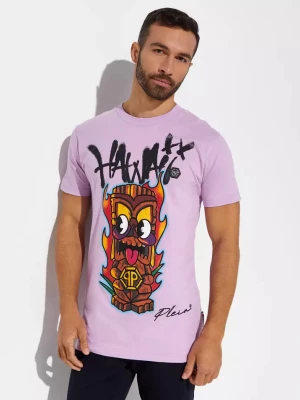 Philipp Plein Liliowy t-shirt z kolorową grafiką